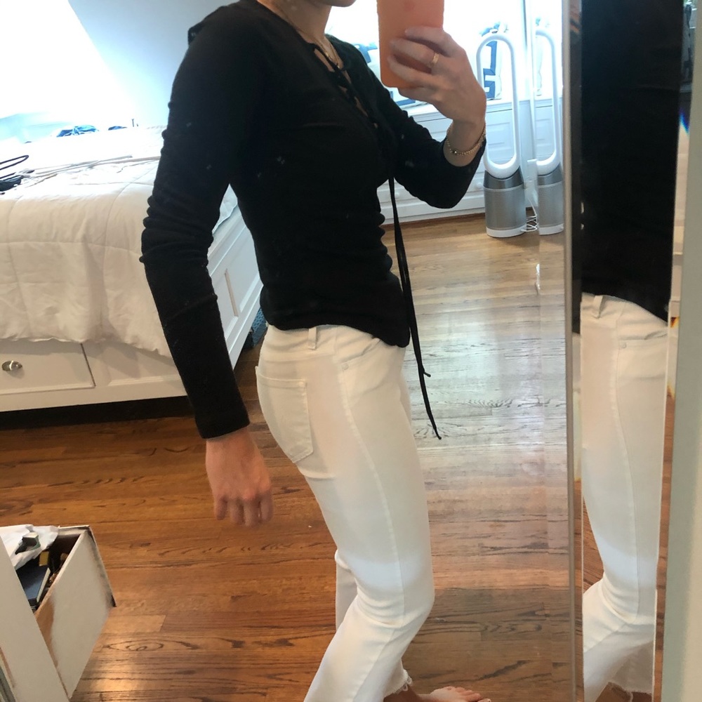 Free People Tie Up Long Sleeve Cotton Tee - Picture 3 of 5
